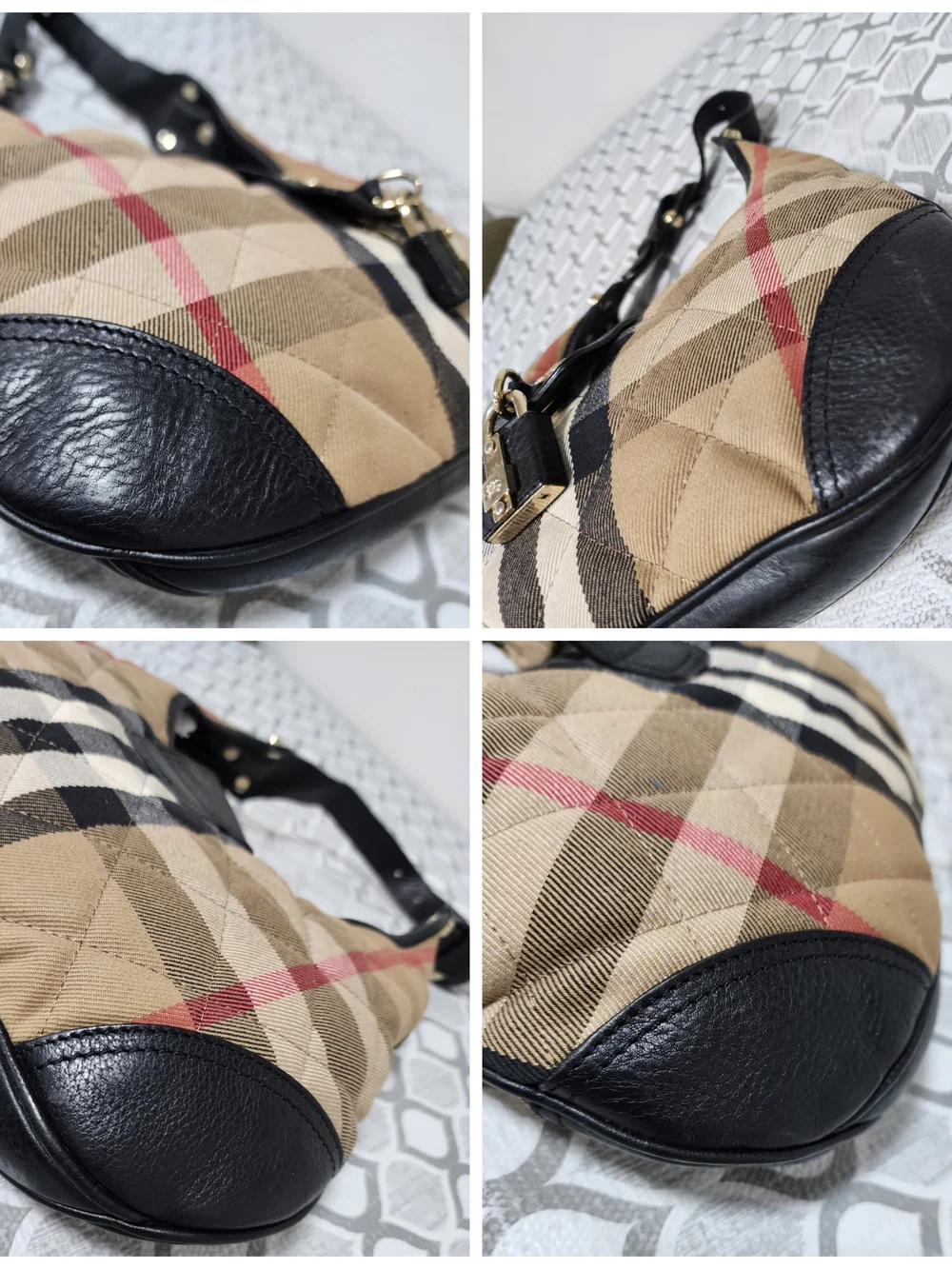 Burberry Quilted House Check Canvas and Leather Brooke Hobo Bag Beige/Black